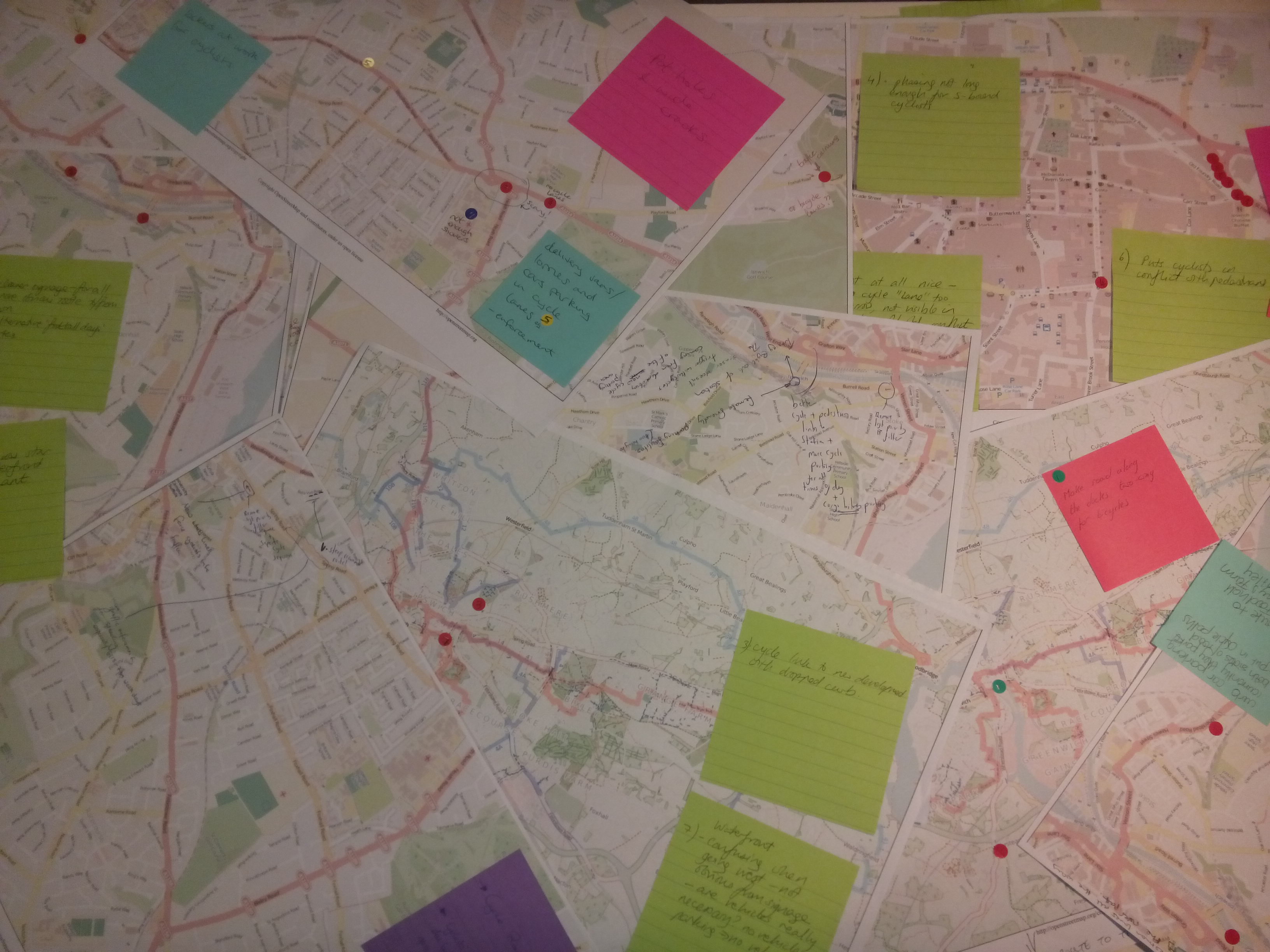 A selection of the maps with notes written on them