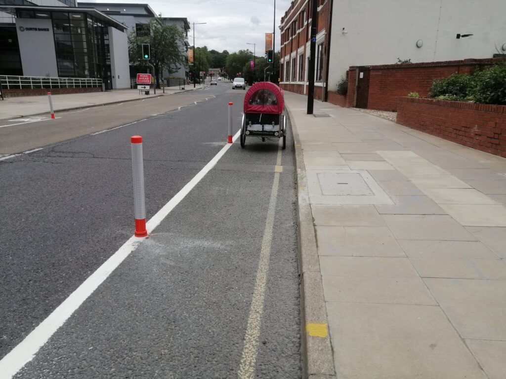 Princes Street new cycle lane wands near EADT office